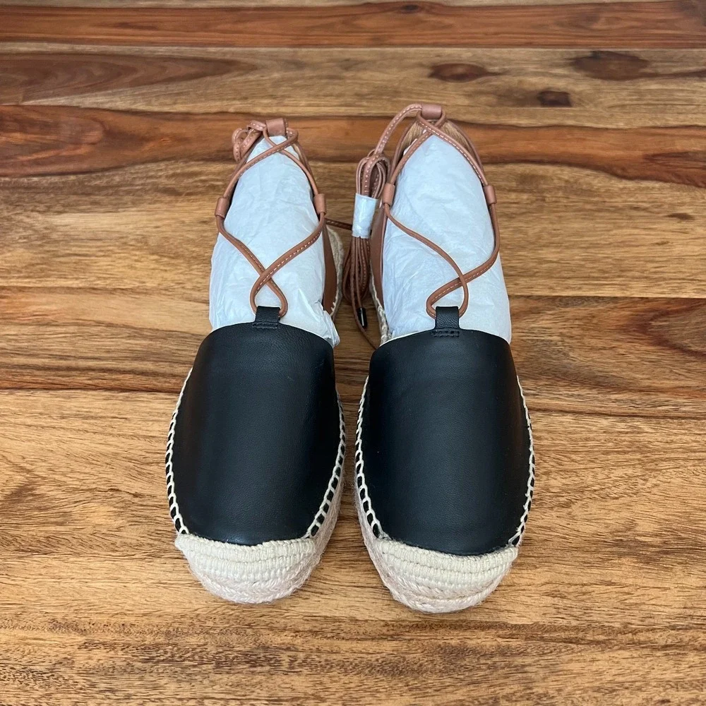 Coach Rita Espadrille Sandals – Black/Tan Leather Lace-Up Flats Size 5.5 - Picture 6 of 11